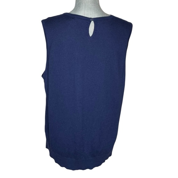 Lauren Ralph Lauren 2XSleeveless Floral Silk Front Knit Back Top Navy Multicolor - Picture 4 of 12